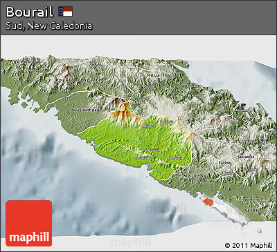 Physical 3D Map of Bourail, semi-desaturated