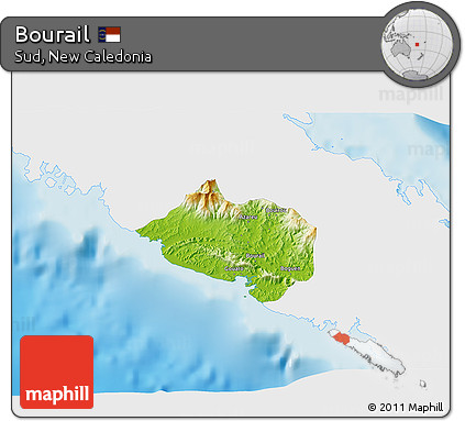 Physical 3D Map of Bourail, single color outside