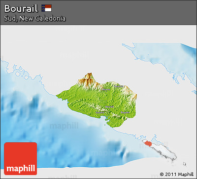 Physical 3D Map of Bourail, single color outside