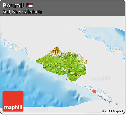 Physical 3D Map of Bourail, single color outside