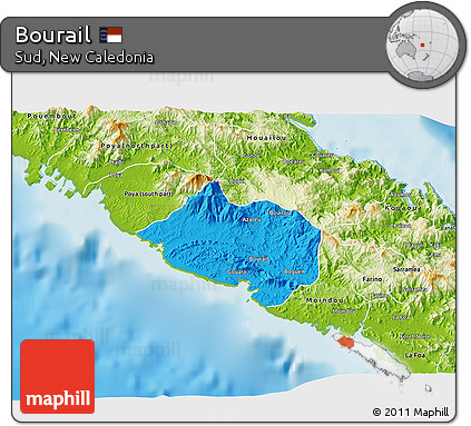 Political 3D Map of Bourail, physical outside