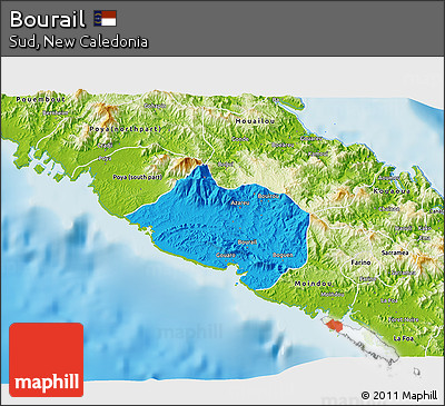 Political 3D Map of Bourail, physical outside