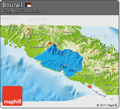 Political 3D Map of Bourail, physical outside
