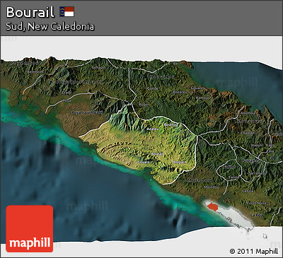 Satellite 3D Map of Bourail, darken