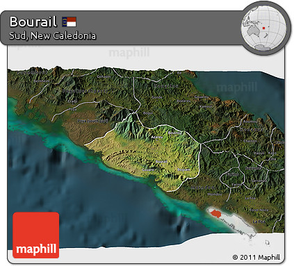 Satellite 3D Map of Bourail, darken