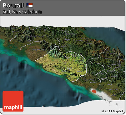 Satellite 3D Map of Bourail, darken