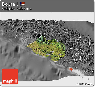 Satellite 3D Map of Bourail, desaturated