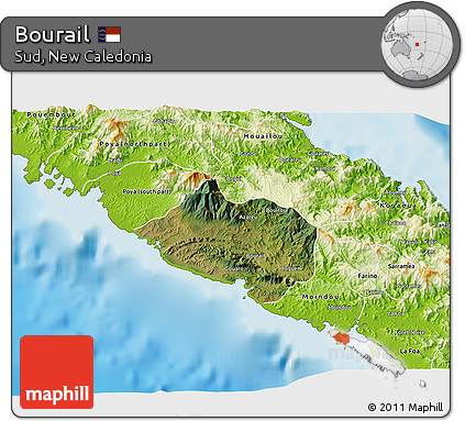 Satellite 3D Map of Bourail, physical outside