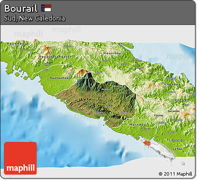 Satellite 3D Map of Bourail, physical outside