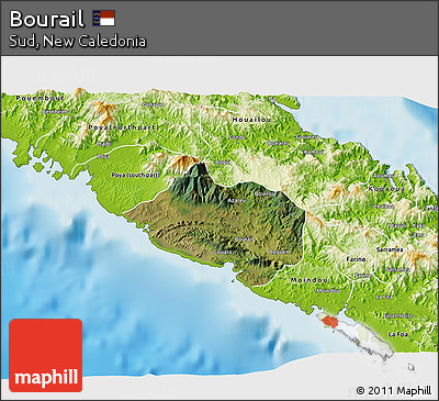 Satellite 3D Map of Bourail, physical outside
