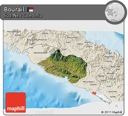 Satellite 3D Map of Bourail, shaded relief outside