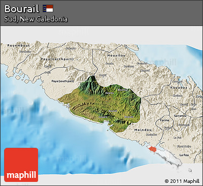 Satellite 3D Map of Bourail, shaded relief outside