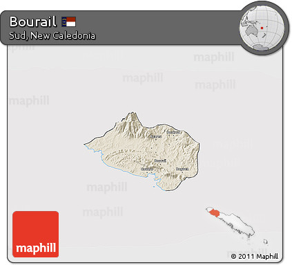 Shaded Relief 3D Map of Bourail, cropped outside
