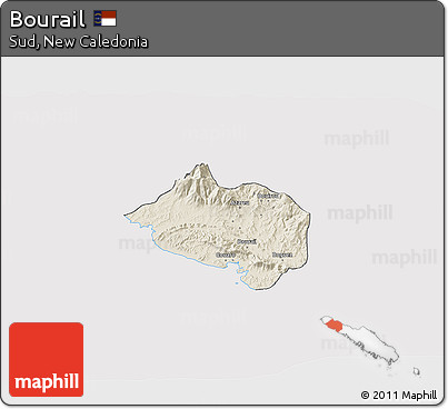 Shaded Relief 3D Map of Bourail, cropped outside