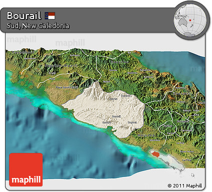 Shaded Relief 3D Map of Bourail, satellite outside