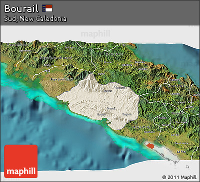 Shaded Relief 3D Map of Bourail, satellite outside