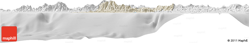 Shaded Relief Horizon Map of Bourail, lighten, desaturated
