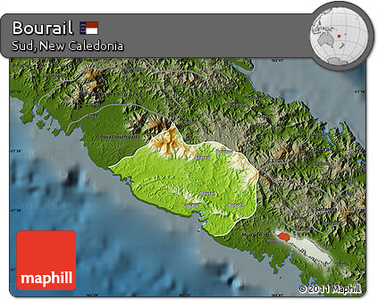 Physical Map of Bourail, darken