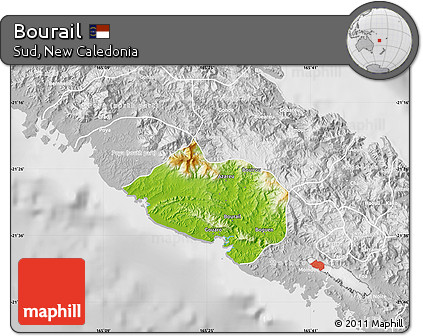 Physical Map of Bourail, lighten, desaturated