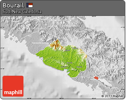 Physical Map of Bourail, lighten, desaturated