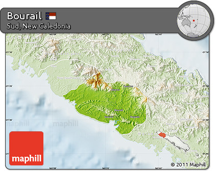 Physical Map of Bourail, lighten