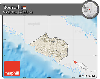 Shaded Relief Map of Bourail, single color outside