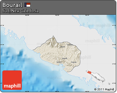 Shaded Relief Map of Bourail, single color outside