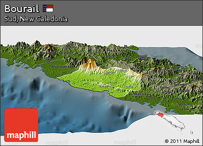 Physical Panoramic Map of Bourail, darken