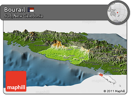 Physical Panoramic Map of Bourail, darken