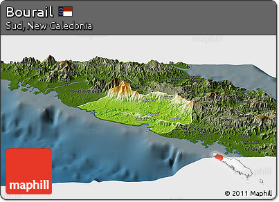 Physical Panoramic Map of Bourail, darken