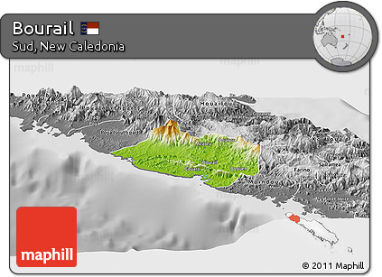 Physical Panoramic Map of Bourail, desaturated