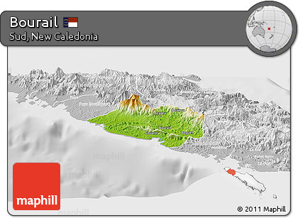 Physical Panoramic Map of Bourail, lighten, desaturated