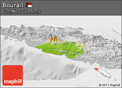 Physical Panoramic Map of Bourail, lighten, desaturated