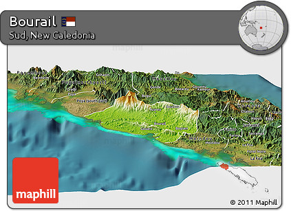 Physical Panoramic Map of Bourail, satellite outside