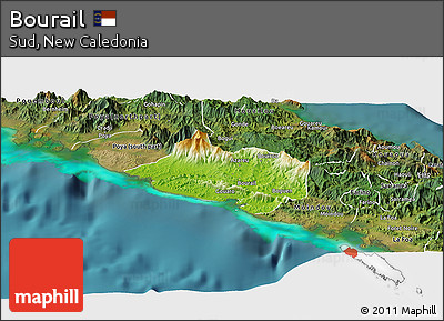 Physical Panoramic Map of Bourail, satellite outside