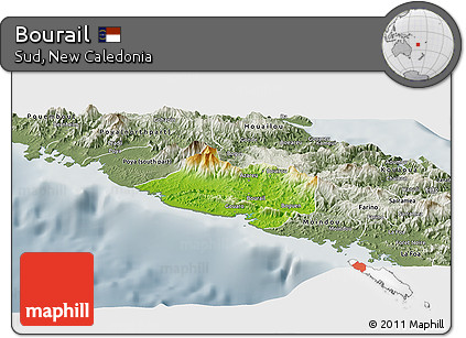 Physical Panoramic Map of Bourail, semi-desaturated