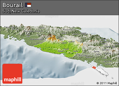 Physical Panoramic Map of Bourail, semi-desaturated