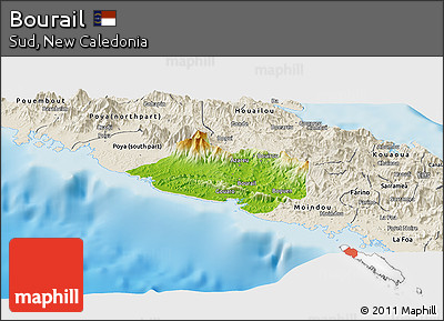 Physical Panoramic Map of Bourail, shaded relief outside
