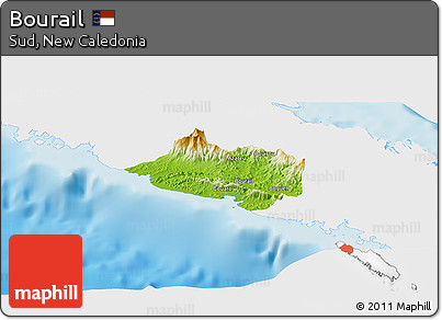 Physical Panoramic Map of Bourail, single color outside
