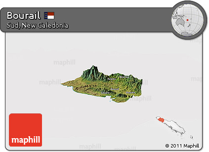 Satellite Panoramic Map of Bourail, cropped outside