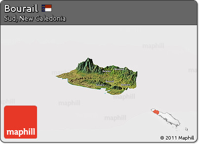 Satellite Panoramic Map of Bourail, cropped outside