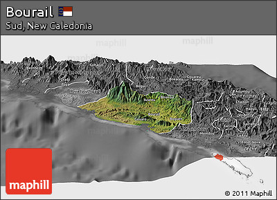 Satellite Panoramic Map of Bourail, desaturated