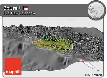 Satellite Panoramic Map of Bourail, desaturated