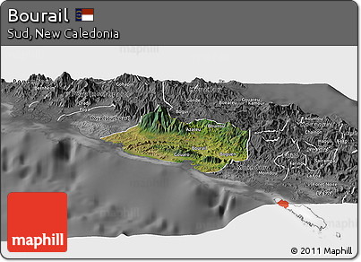Satellite Panoramic Map of Bourail, desaturated