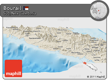 Shaded Relief Panoramic Map of Bourail