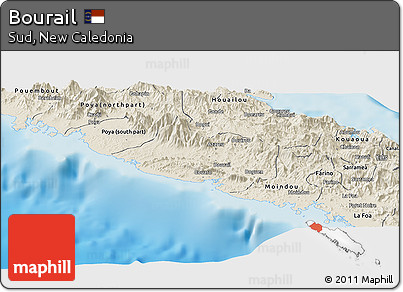 Shaded Relief Panoramic Map of Bourail