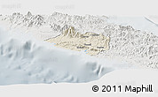 Shaded Relief Panoramic Map of Bourail, lighten, semi-desaturated
