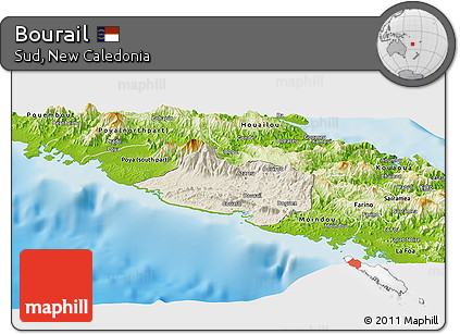 Shaded Relief Panoramic Map of Bourail, physical outside