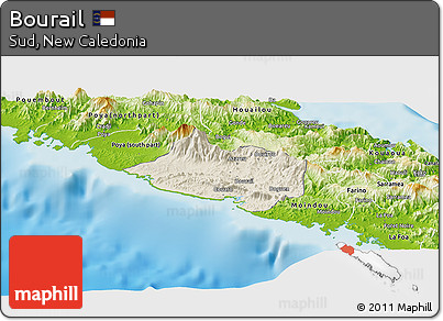 Shaded Relief Panoramic Map of Bourail, physical outside