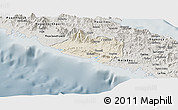 Shaded Relief Panoramic Map of Bourail, semi-desaturated